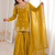 Mustard fendy silk blend kurti sharara set with hot fix dupatta