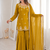 Mustard fendy silk blend kurti sharara set with hot fix dupatta