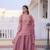 Pink fandy straight kurta palazzo dupatta set