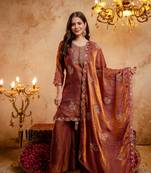Rust fandy straight kurta palazzo dupatta set