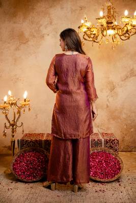 Rust fandy straight kurta palazzo dupatta set 4