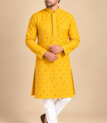 Yellow Heavy Rayon Lakhnavi Sequin Thread Work Ethnic Festive Wear Kurta With Pyjama