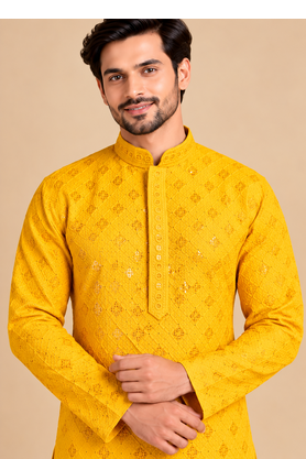 Yellow Heavy Rayon Lakhnavi Sequin Thread Work Ethnic Festive Wear Kurta With Pyjama 2