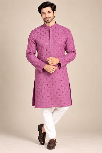 Purple Heavy Rayon Lakhnavi Sequin Thread Work Ethnic Festive Wear Kurta With Pyjama