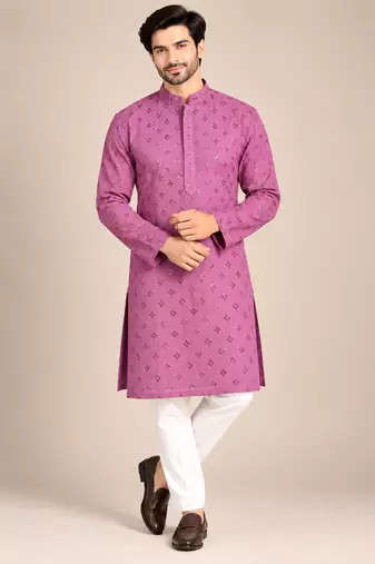 Purple Heavy Rayon Lakhnavi Sequin Thread Work Ethnic Festive Wear Kurta With Pyjama