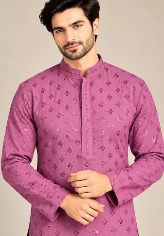 Purple Heavy Rayon Lakhnavi Sequin Thread Work Ethnic Festive Wear Kurta With Pyjama
