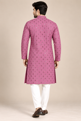 Purple Heavy Rayon Lakhnavi Sequin Thread Work Ethnic Festive Wear Kurta With Pyjama 3