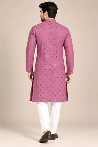 Purple Heavy Rayon Lakhnavi Sequin Thread Work Ethnic Festive Wear Kurta With Pyjama