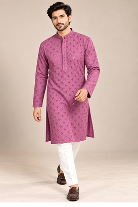 Purple Heavy Rayon Lakhnavi Sequin Thread Work Ethnic Festive Wear Kurta With Pyjama 4