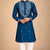 Teal Blue Trending Premium Heavy Mirror Work Design Fabric Soft Silky Mens Ethnic Festival Wear Kurta And Pajama