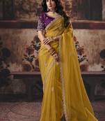 mustard organza zari work party wear saree