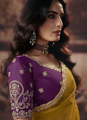 mustard organza zari work party wear saree 3