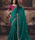 Cyan bemberg sequince work party wear saree