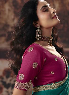 Cyan bemberg sequince work party wear saree 4