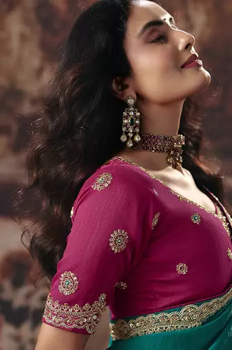 Cyan bemberg sequince work party wear saree