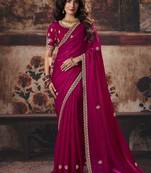 raspberry satin sequince work party wear saree