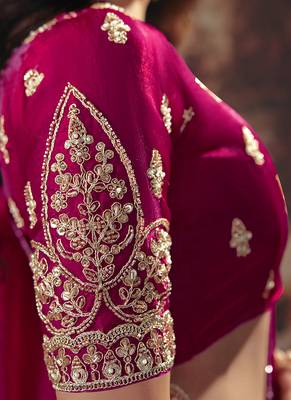 raspberry satin sequince work party wear saree 3