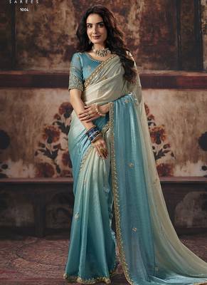 multicolor satin sequince work party wear saree 1