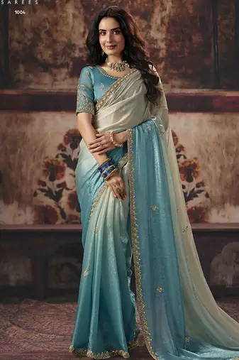 multicolor satin sequince work party wear saree