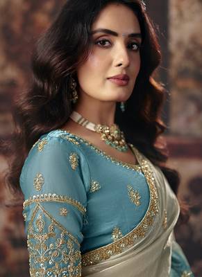 multicolor satin sequince work party wear saree 2