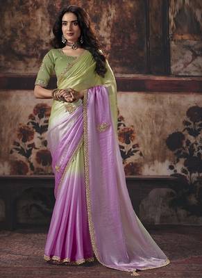multicolor satin sequince work party wear saree 1