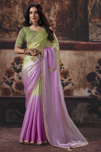 multicolor satin sequince work party wear saree