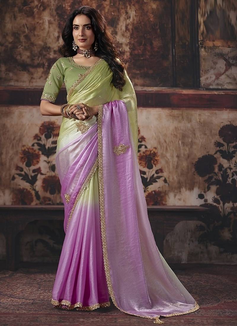 multicolor satin sequince work party wear saree