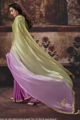 multicolor satin sequince work party wear saree