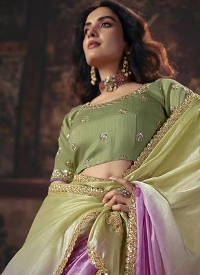 multicolor satin sequince work party wear saree 3