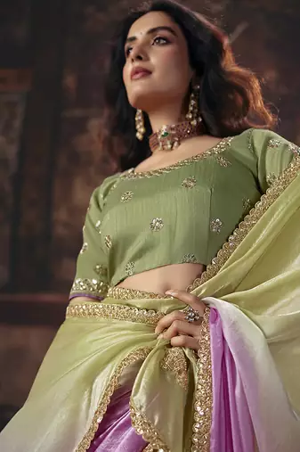 multicolor satin sequince work party wear saree