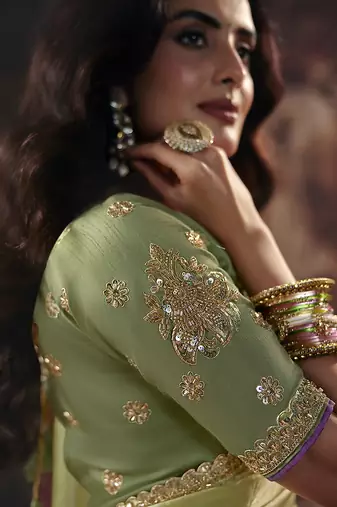 multicolor satin sequince work party wear saree