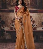 orange organza sequince work party wear saree