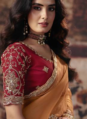 orange organza sequince work party wear saree 2