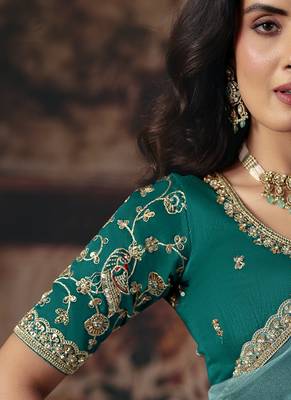 sky blue organza sequince work party wear saree 3