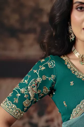 sky blue organza sequince work party wear saree