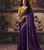 purple satin sequince work party wear saree