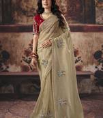beige organza sequince work party wear saree