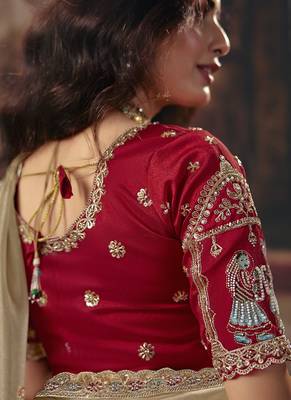 beige organza sequince work party wear saree 3