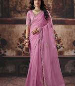 baby pink organza sequince work party wear saree