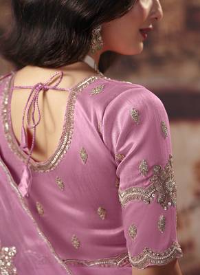 baby pink organza sequince work party wear saree 3
