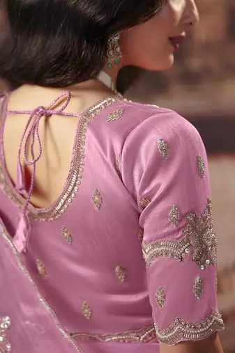 baby pink organza sequince work party wear saree