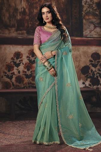 sky blue sequince work party wear saree
