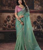 sky blue sequince work party wear saree