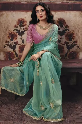 sky blue sequince work party wear saree
