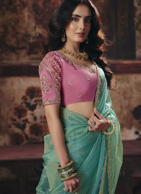 sky blue sequince work party wear saree 3
