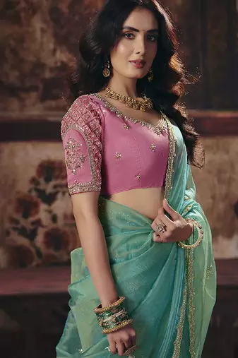 sky blue sequince work party wear saree