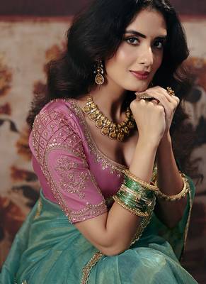 sky blue sequince work party wear saree 4
