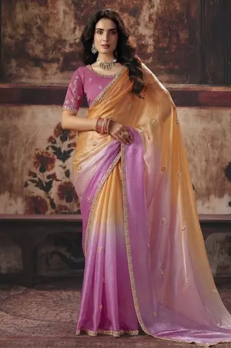 multicolor satin sequince work party wear saree