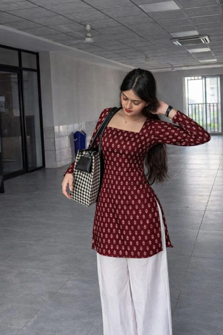  handmade block printed rayon kurtis for women's
