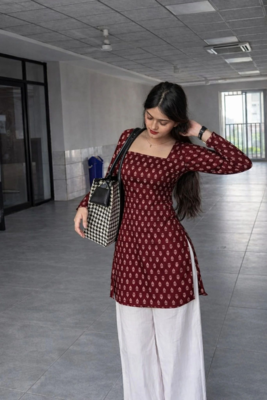  handmade block printed rayon kurtis for women's 1